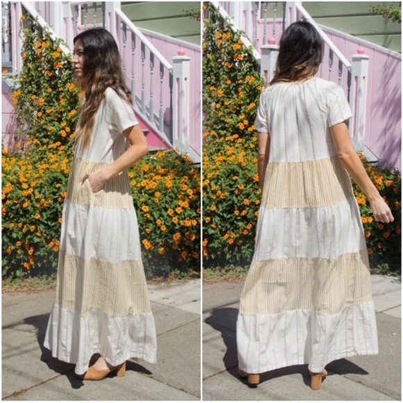 Ace & Jig Haze Maxi Dress In Ambrosia Canyon White Cream Pockets Cotton Sz XS - Picture 2 of 8